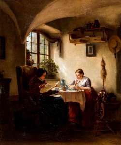 August Heinrich Niedmann - Dirndl mit Großmutter in bäuerlicher Stube