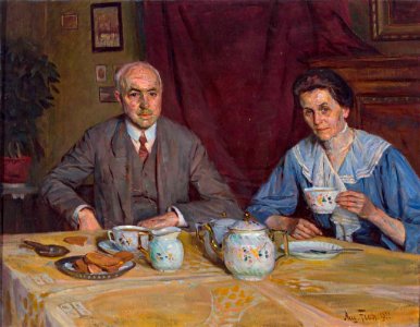 August Frech Portrait Ludwig Wratzfeld und Frau Ida am Kaffeetisch 1922
