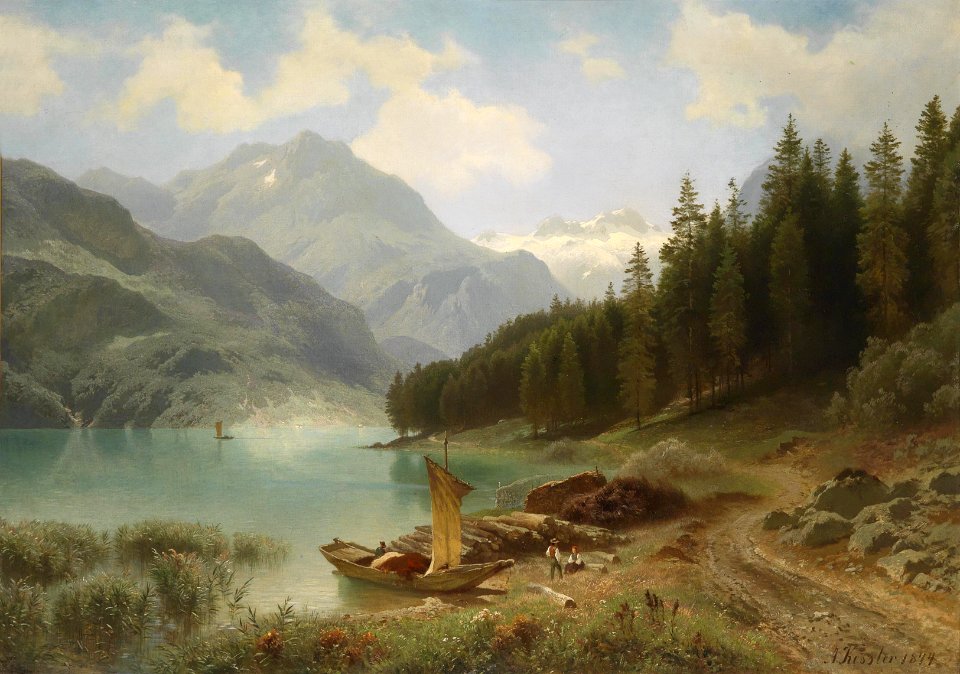 August Friedrich Kessler Rast am Gebirgssee 1874