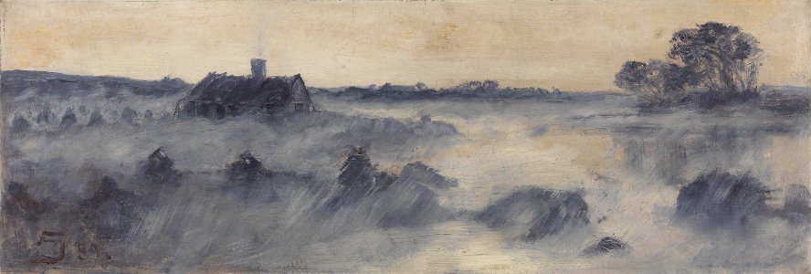 August Jerndorff - De svaje Rør stak de flossede Dupper op i den violette Damp, og et lavt hus, hvis Yderveg var flett - NG.M.00431-013 - National Museum of Art, Architecture and Design