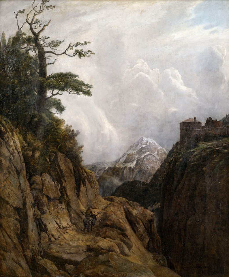 August Holmberg Eselreiter in Hochgebirgslandschaft