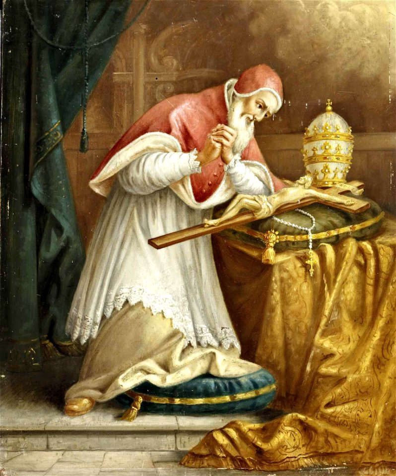 August Kraus Pius V verehrt den Gekreuzigten