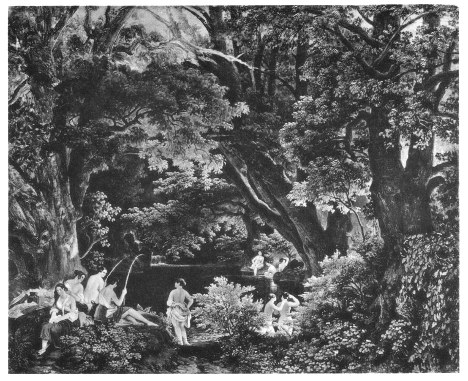 August Lucas Waldweiher mit badenden Frauen