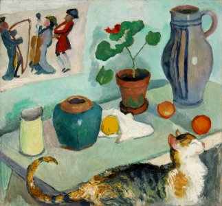 August Macke - Der Geist im Hausgestühl, Stillleben mit Katze - FH 557 - Lenbachhaus