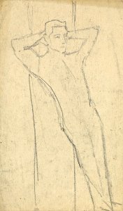 August Macke Angelehnt stehender männlicher Akt am Baumstamm 1902
