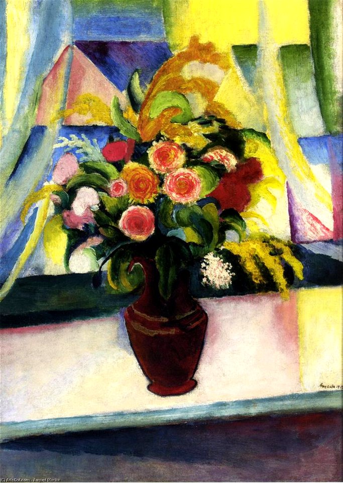 August macke-still life colourful bunch of flowers in front of a window also kno...L....M fenster