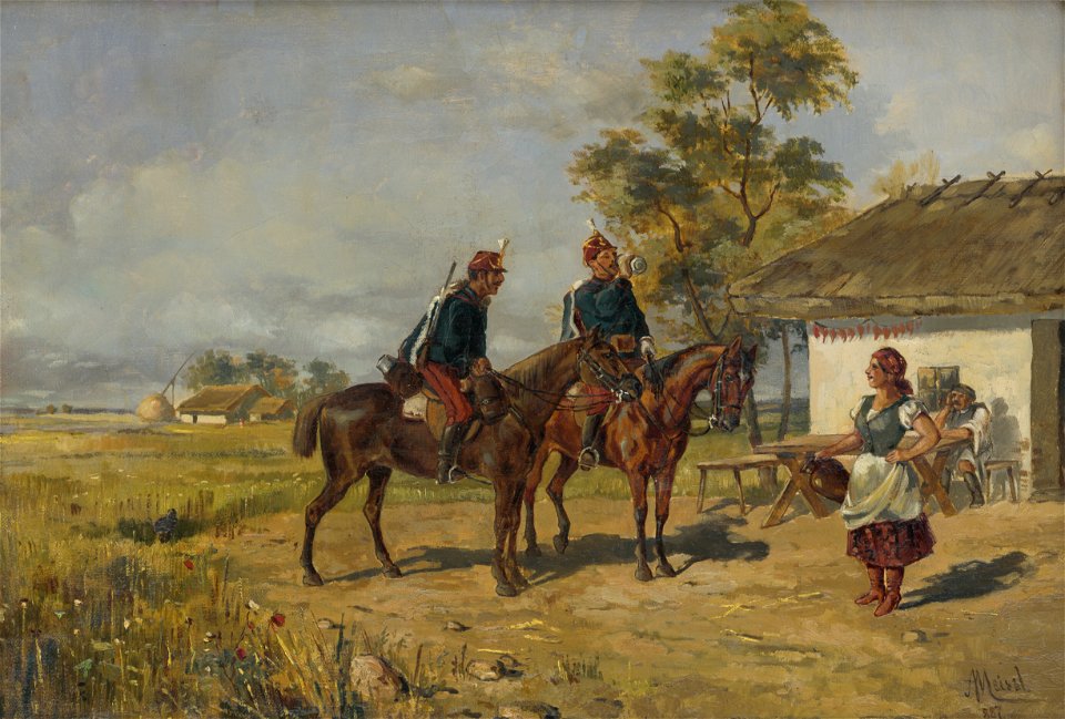 August Meissl - Husári pred domom - M 465 - Gallery of Spiš Artists
