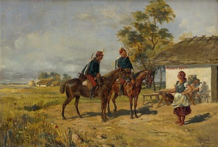August Meissl - Husári pred domom - M 465 - Gallery of Spiš Artists