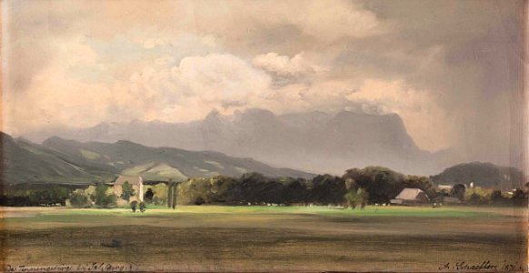 August Schaeffer Blick von Glasenbach bei Salzburg zum Tennengebirge