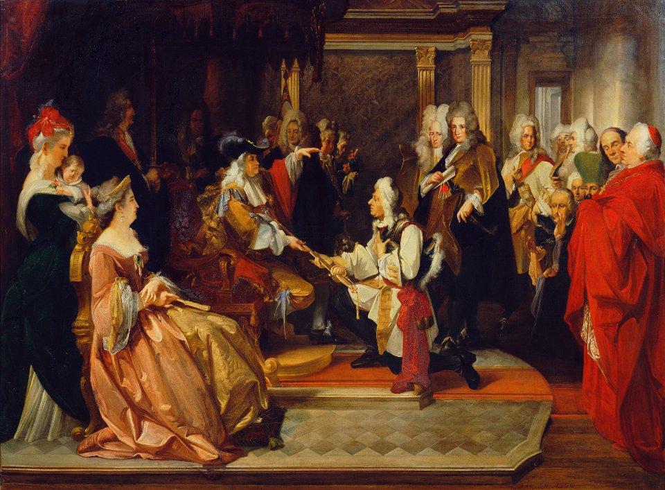 August Wenzel Mantler - Kaiser Karl VI. überreicht Prinz Eugen nach der Schlacht bei Belgrad den Ehrendegen - 7767 - Kunsthistorisches Museum