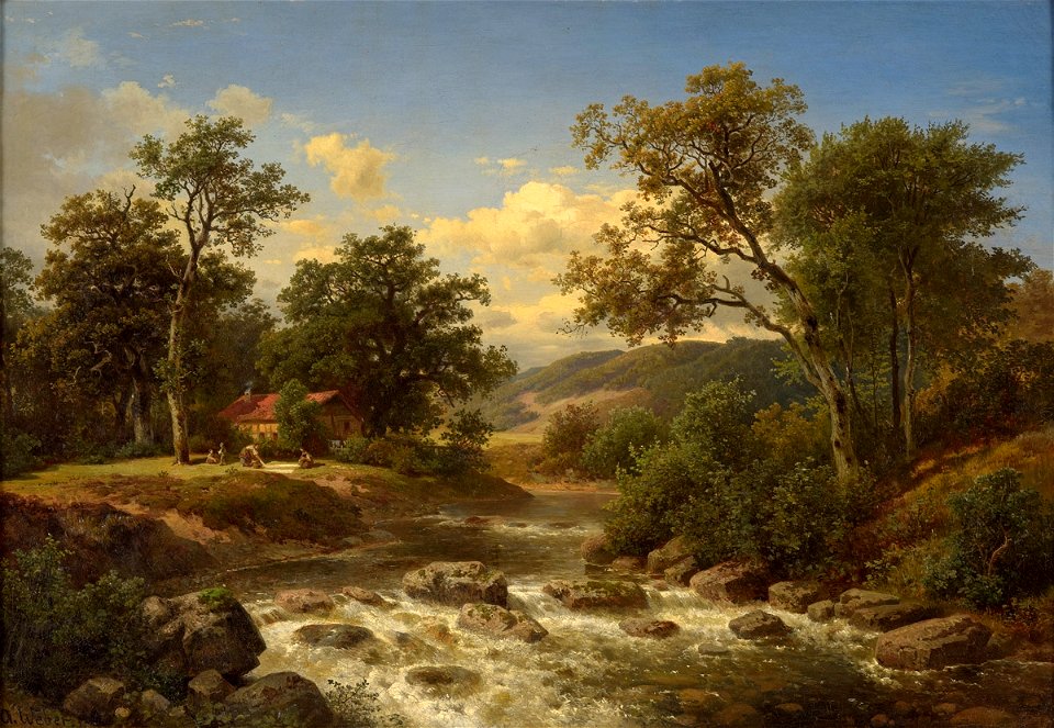 August Weber Bewaldete Landschaft mit Wildbach