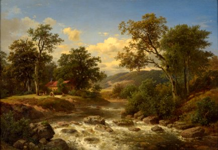 August Weber Bewaldete Landschaft mit Wildbach