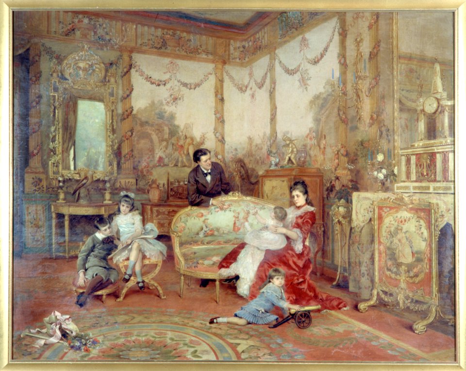 Auguste de La Brély - Portrait de Victorien Sardou (1831-1908), de sa femme et de ses enfants dans le grand salon de leur maison de Marly-le-Roi - P1542 - Musée Carnavalet