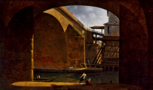 Auguste Jacques Régnier - Le Pont et la Pompe Notre-Dame, vus de la voûte du quai de Gesvres - P290 - Musée Carnavalet