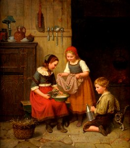 Auguste Ludwig Kinder mit Kätzchen 1865