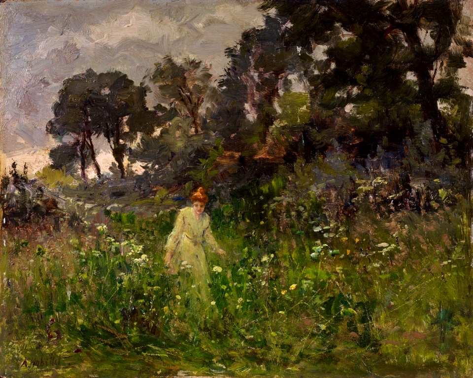 Auguste Michel Nobillet Landschaft mit junger Frau