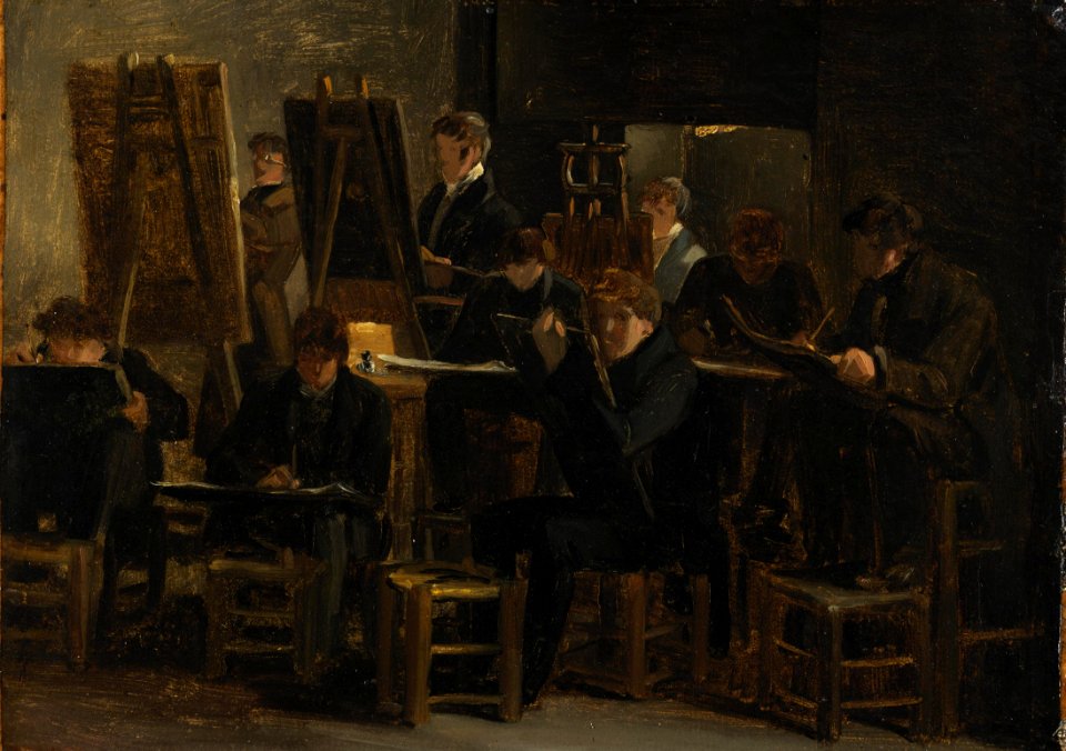 Auguste-Xavier LePrince - Studio Interior with Artists Working - NM 7509 - Nationalmuseum