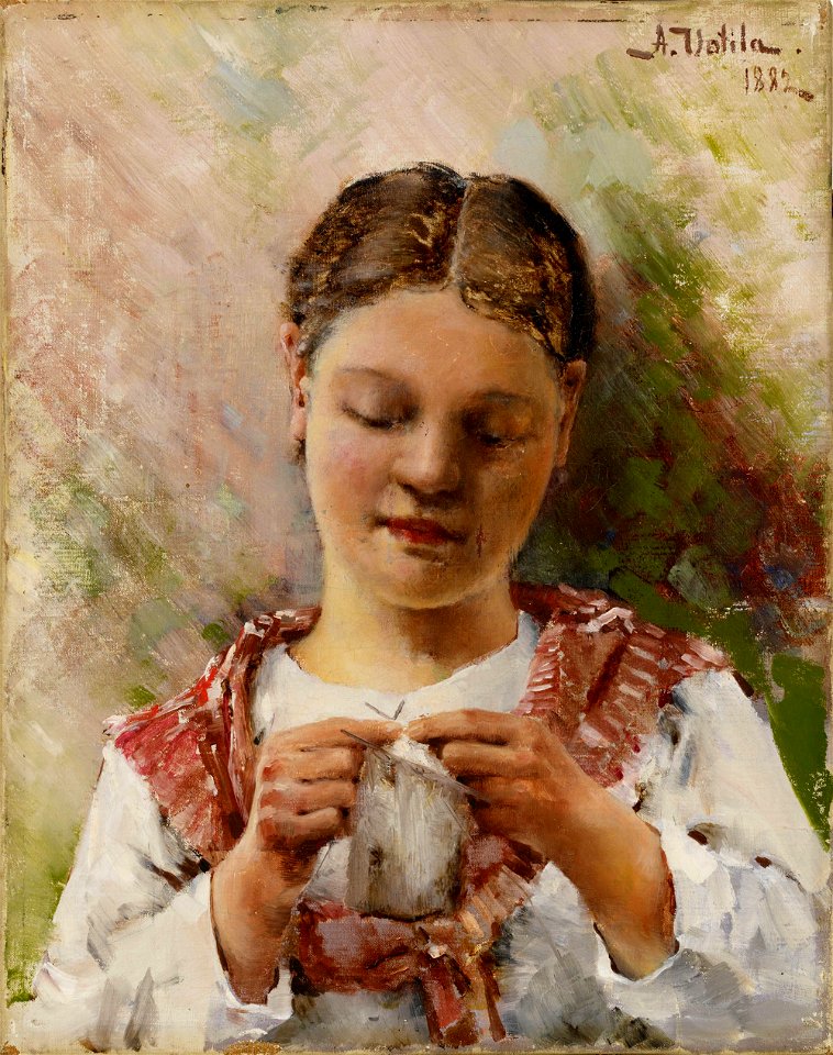 Aukusti Uotila - Girl Knitting - A IV 2793 - Finnish National Gallery