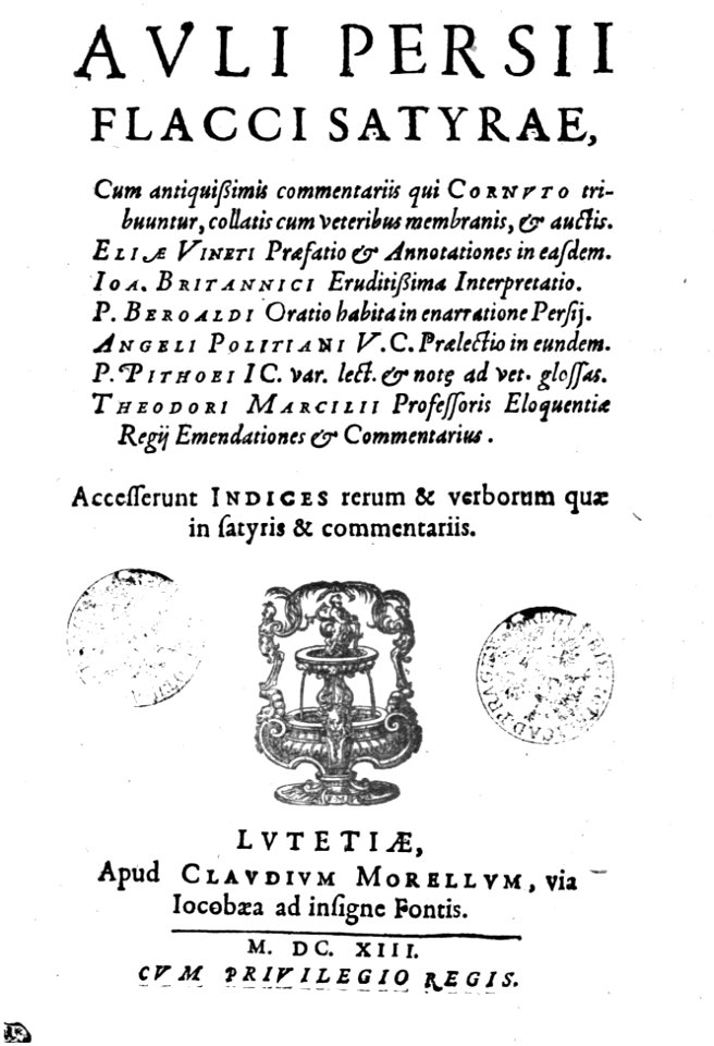 Aulus Persius Flaccus Satyrae (1613)