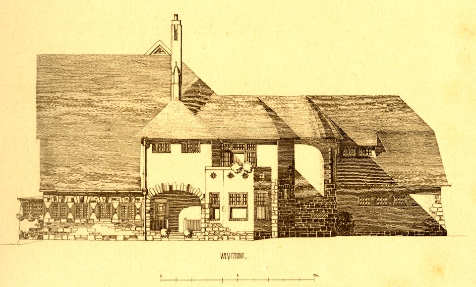Aus dem künstlerischen Nachlass von Dr.-Ing. Ferdinand Eichwede, S. 60, Landhaus für Alma Eichwede in Isernhagen bei Hannover, Westfront