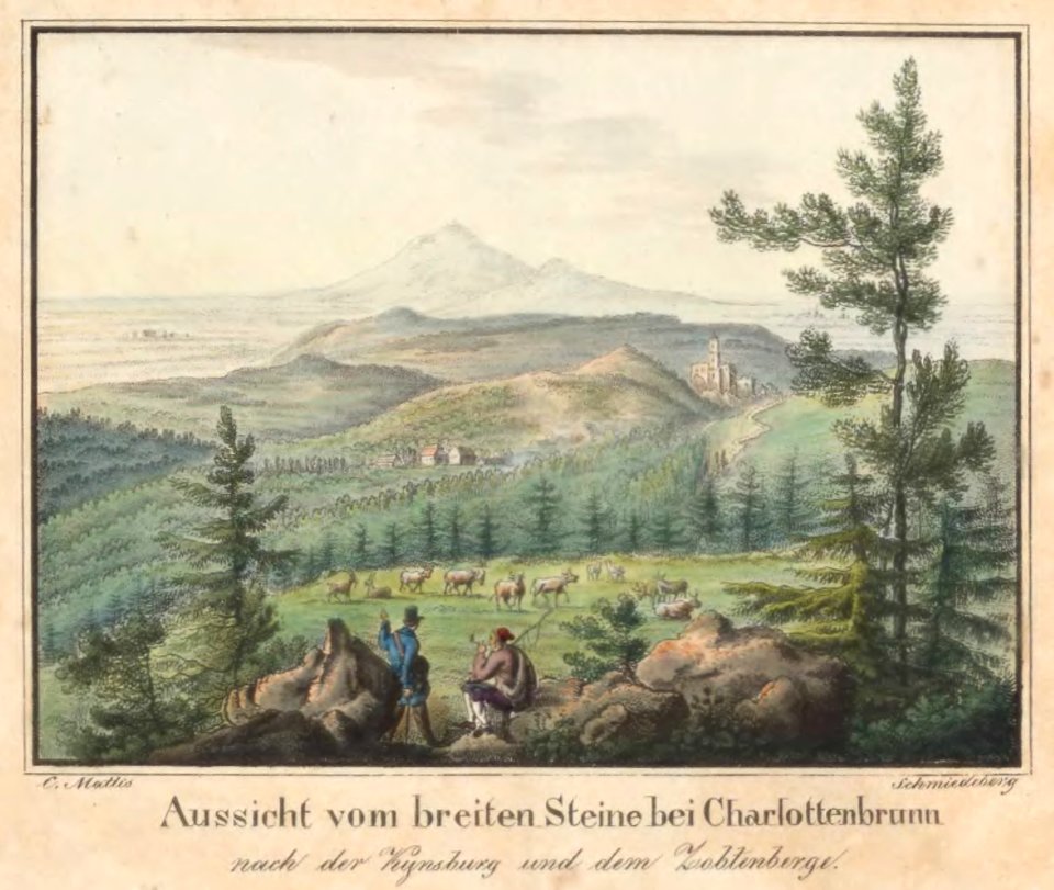 Aussicht vom breiten Steine bei Charlottenbrunn nach der Kynsburg und dem Zobtenberge Carl Theodor Mattis