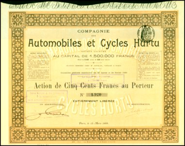 Automobiles et Cycles Hurtu 1899. Free illustration for personal and commercial use.