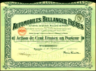 Automobiles Bellanger Freres 1920. Free illustration for personal and commercial use.