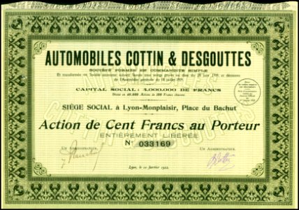Automobiles Cottin & Desgouttes 1922. Free illustration for personal and commercial use.