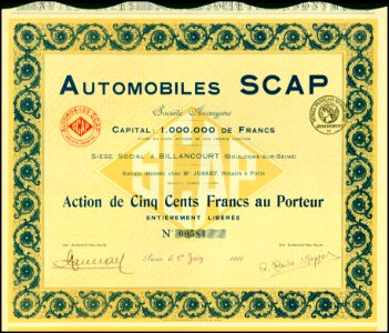 Automobiles Scap 1921. Free illustration for personal and commercial use.