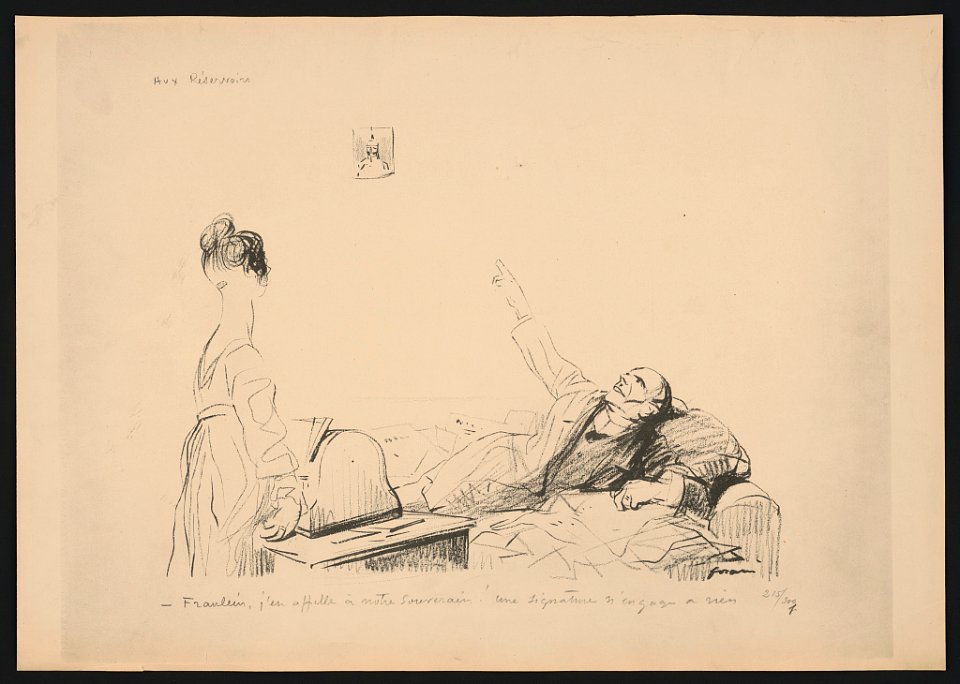 Aux Réservoirs. Fraulein, j'en appelle a notre souverain! Un signature si engage a rien 1919 LCCN2015648521