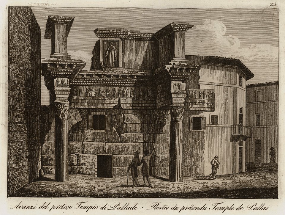 Avanzi del preteso Tempio di Pallade - Li Monumenti Piú Celebri Di Roma Antica E Moderna Disegnati Da Vero Ed Incisi Dai Migliori Artisti Rome Presso Po - 1850