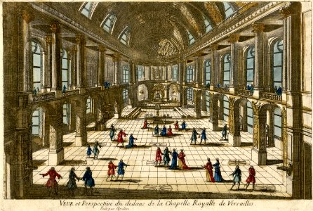Aveline Pierre-Vue et perspective du l'intérieur de la chapelle de Versailles. Free illustration for personal and commercial use.