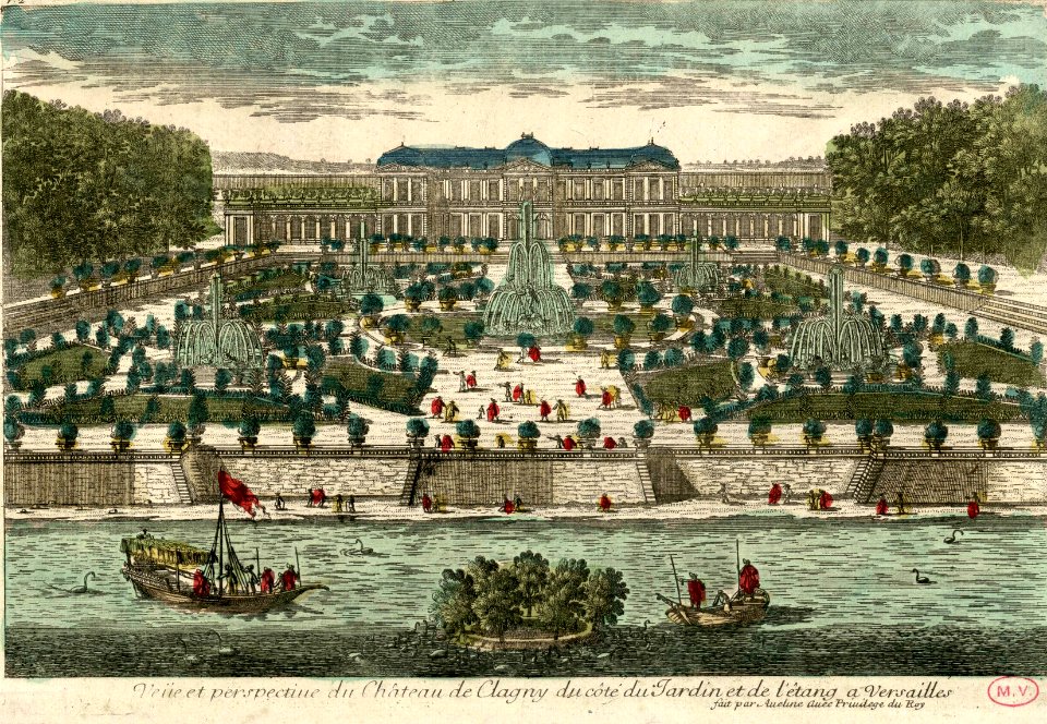 Aveline Pierre-Vue et perspective du château de Clagny du côté du jardin et de l'étang à Versailles