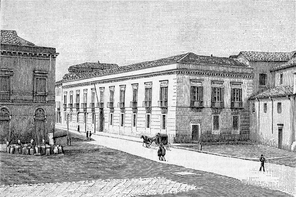 Avellino – Palazzo della Prefettura lungo il Corso Vittorio Emanuele (xilografia)
