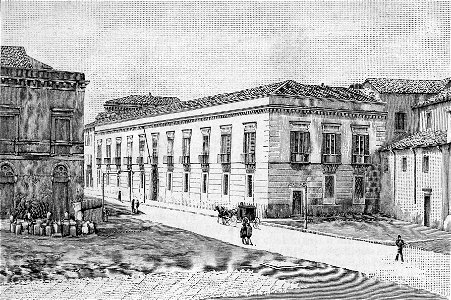 Avellino – Palazzo della Prefettura lungo il Corso Vittorio Emanuele (xilografia)