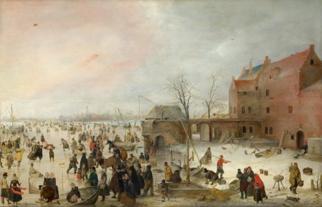 Hendrick Avercamp - A Scene on the Ice near a Town - WGA1075. Free illustration for personal and commercial use.
