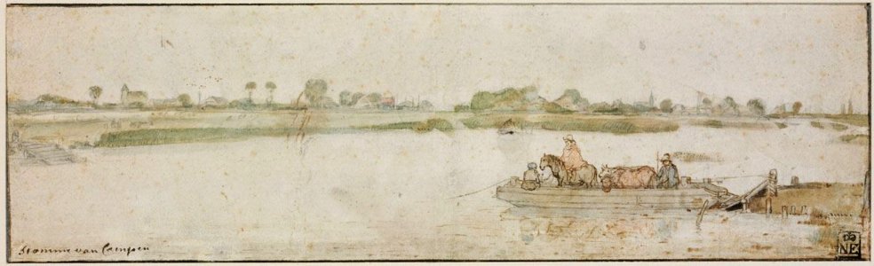 Hendrick Avercamp - River Landscape with Ferry (ca.1625-30)