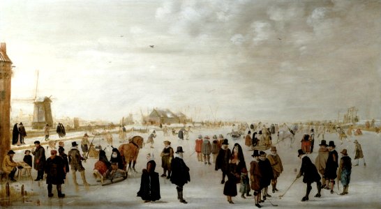 Hendrick Avercamp - Winter Landscape on the River Ijesel (ca.1615). Free illustration for personal and commercial use.