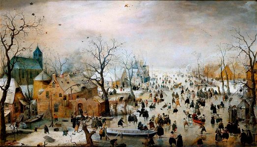 Hendrick Avercamp - Winter Landscape with Skaters - WGA01077. Free illustration for personal and commercial use.