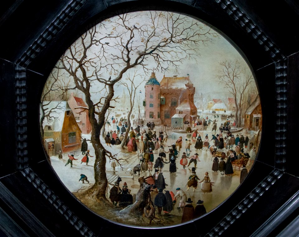 A Winter Scene with Skaters near a Castle