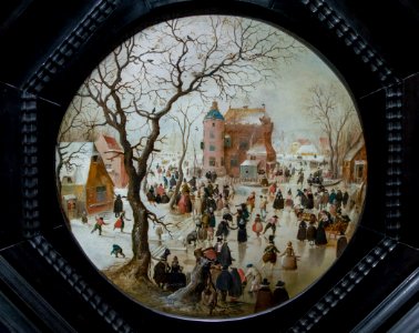 A Winter Scene with Skaters near a Castle