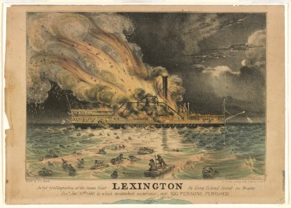 Awful conflagration of the steam boat Lexington in Long Island Sound on Monday eveg., Jany. 13th 1840, by which melancholy occurence; over 100 persons perished - drawn by W.K. Hewitt ; N. LCCN94507226