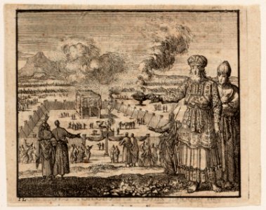 Aäron als hogepriester, met de tabernakel op de achtergrond, objectnr A 47810