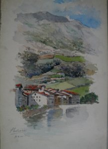 Azcoitia, watercolor by Mariano Pedrero, 14,8 x 23 cm