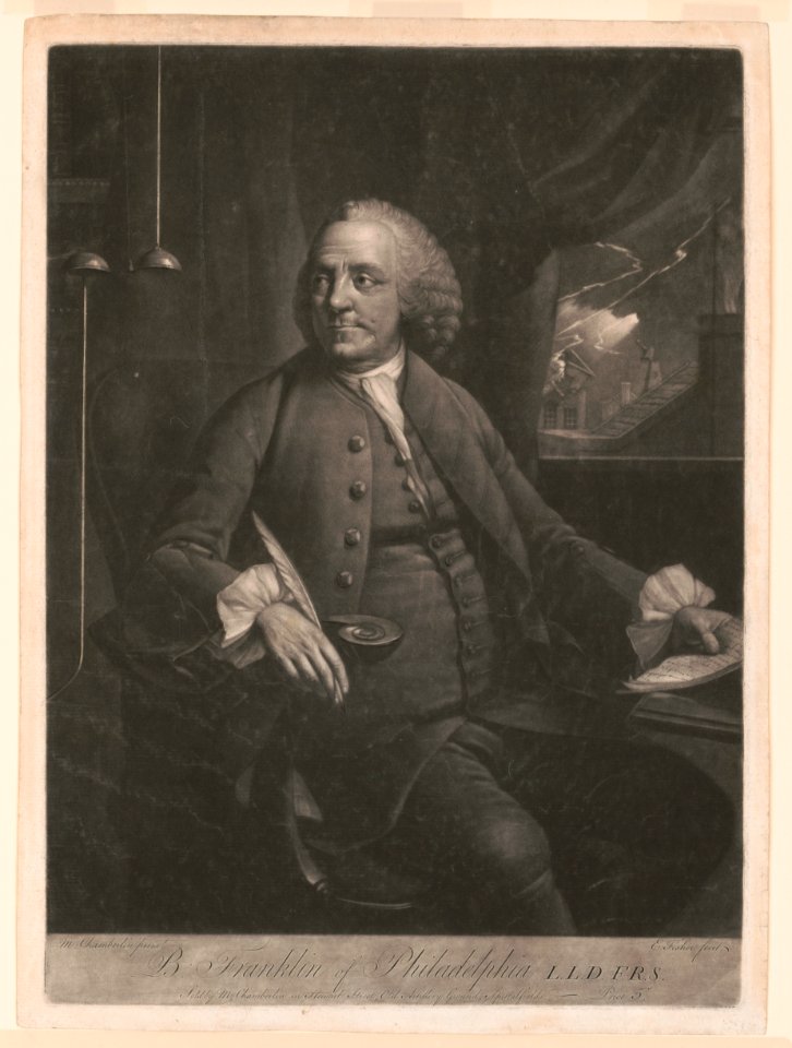 B. Franklin of Philadelphia L.L.D. F.R.S. - M. Chamberlin pinxt. ; E. Fisher fecit. LCCN2003674083