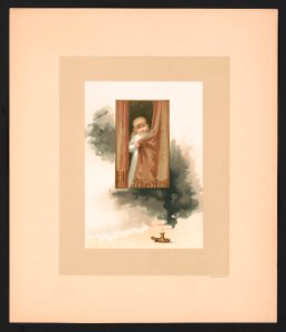 Baby-sleep - illustration for Baby's Lullaby Book ... by Charles Stuart Pratt showing a young girl pulling curtains closed; a candle in holder at bottom has been snuffed out LCCN2017650222