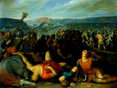 Batavians defeating Romans on the Rhine by Otto van Veen. Free illustration for personal and commercial use.