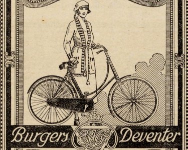 Burgers Deventer women bicycle ad detail, from- H. Burgers (cropped)