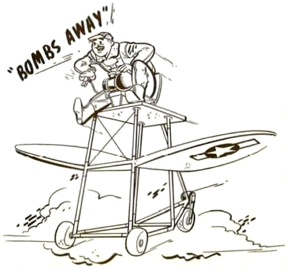 BOMBS AWAY comic art detail, from- Victorville Army Air Field California 1944 Classbook (page 8 crop)