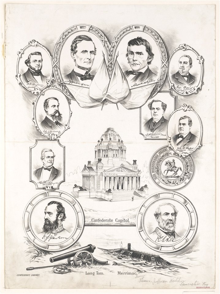 Confederate capitol surrounded by portraits of confederate governing officials LCCN2004667252